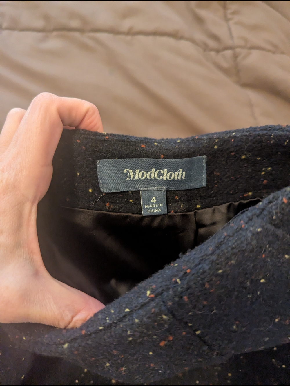 Modcloth Womens Wool Blend Black Speckle Knee Length Career Skirt, Small
